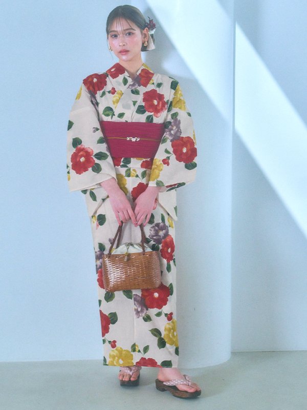 画像3: 【即日発送】モダン椿浴衣  【浴衣３点セット 浴衣/帯/下駄】[YMT]