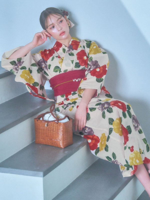 画像4: 【即日発送】モダン椿浴衣  【浴衣３点セット 浴衣/帯/下駄】[YMT]