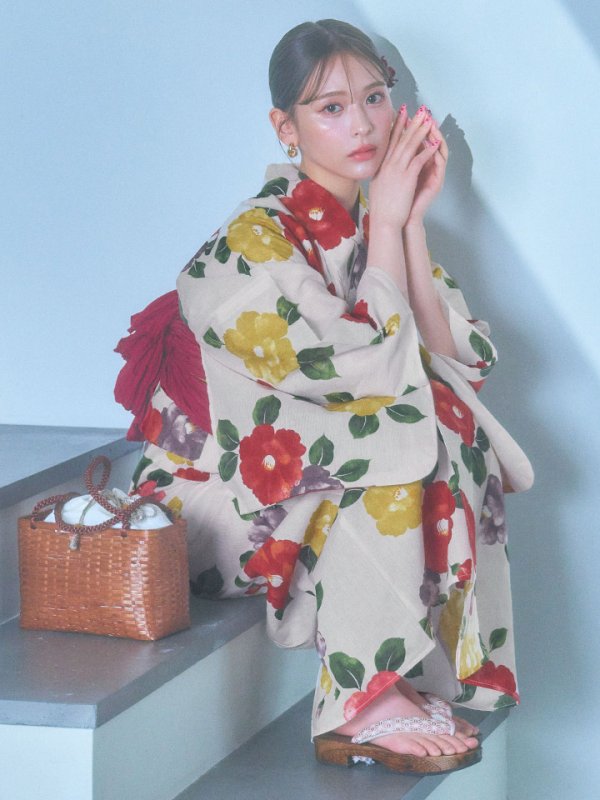 画像5: 【即日発送】モダン椿浴衣  【浴衣３点セット 浴衣/帯/下駄】[YMT]
