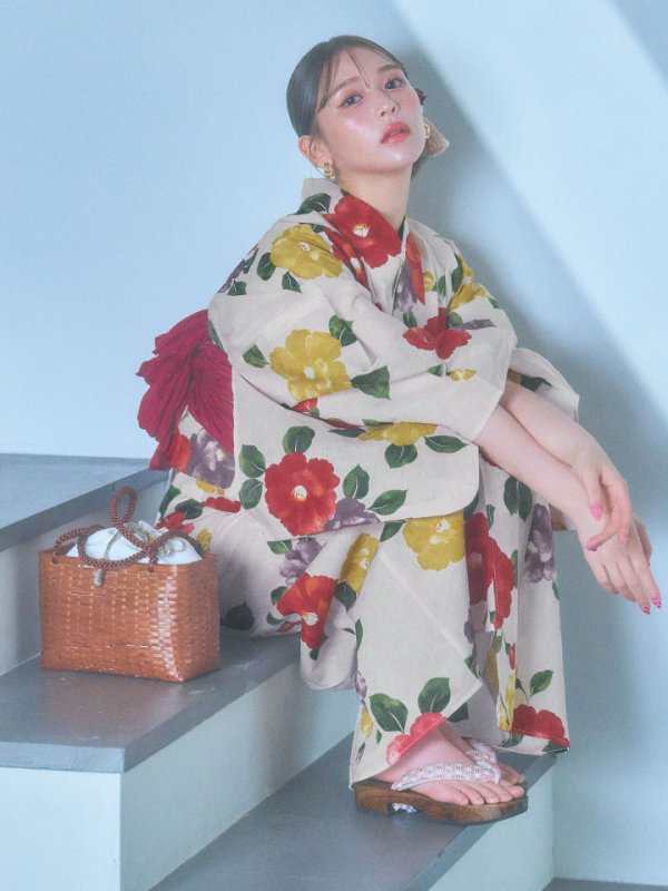 画像6: 【即日発送】モダン椿浴衣  【浴衣３点セット 浴衣/帯/下駄】[YMT]