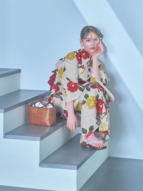 画像7: 【即日発送】モダン椿浴衣  【浴衣３点セット 浴衣/帯/下駄】[YMT]