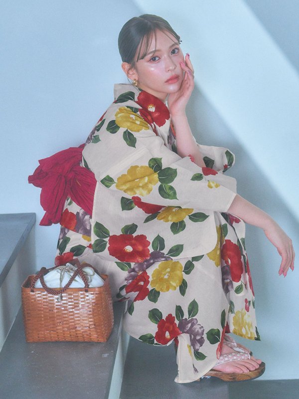 画像8: 【即日発送】モダン椿浴衣  【浴衣３点セット 浴衣/帯/下駄】[YMT]