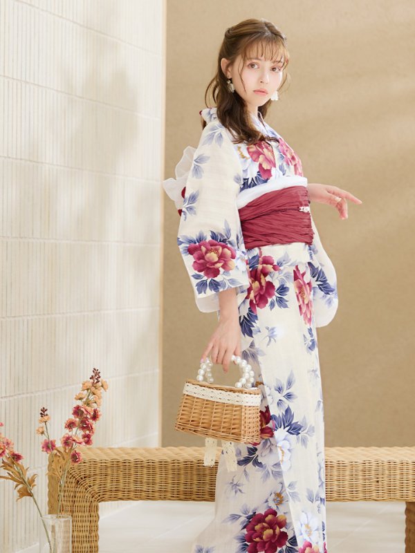 画像10: 【即日発送】ホワイト×レッド牡丹浴衣  【浴衣３点セット 浴衣/帯/下駄】[OF04]