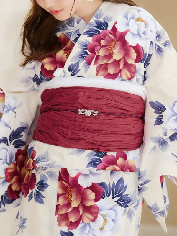 画像24: 【即日発送】ホワイト×レッド牡丹浴衣  【浴衣３点セット 浴衣/帯/下駄】[OF04]