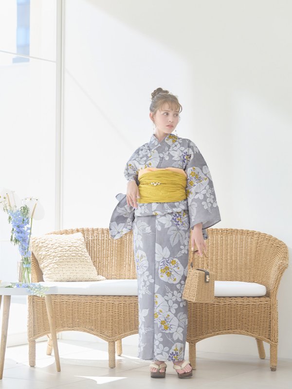 画像11: 【即日発送】グレー×フラワー浴衣  【浴衣３点セット 浴衣/帯/下駄】[YMT]
