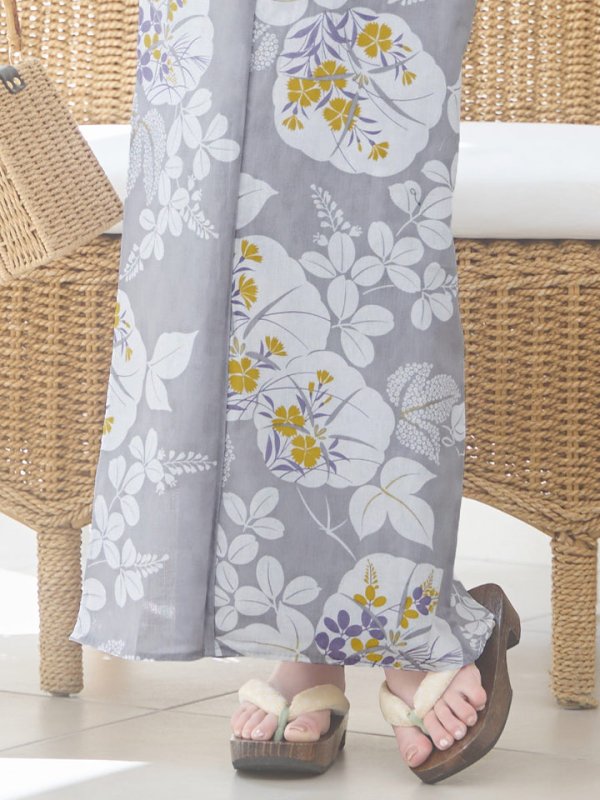 画像14: 【即日発送】グレー×フラワー浴衣  【浴衣３点セット 浴衣/帯/下駄】[YMT]