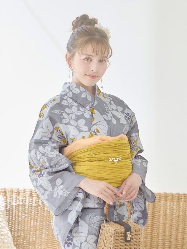 画像7: 【即日発送】グレー×フラワー浴衣  【浴衣３点セット 浴衣/帯/下駄】[YMT]
