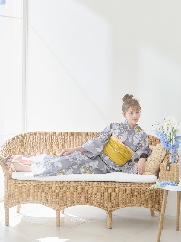 画像9: 【即日発送】グレー×フラワー浴衣  【浴衣３点セット 浴衣/帯/下駄】[YMT]