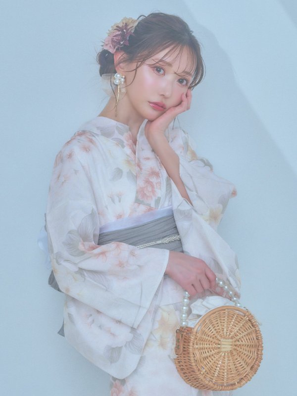 画像10: 【浴衣セール！】【即日発送】ホワイトベージュ紫陽花浴衣  【浴衣３点セット 浴衣/帯/下駄】[YMT]