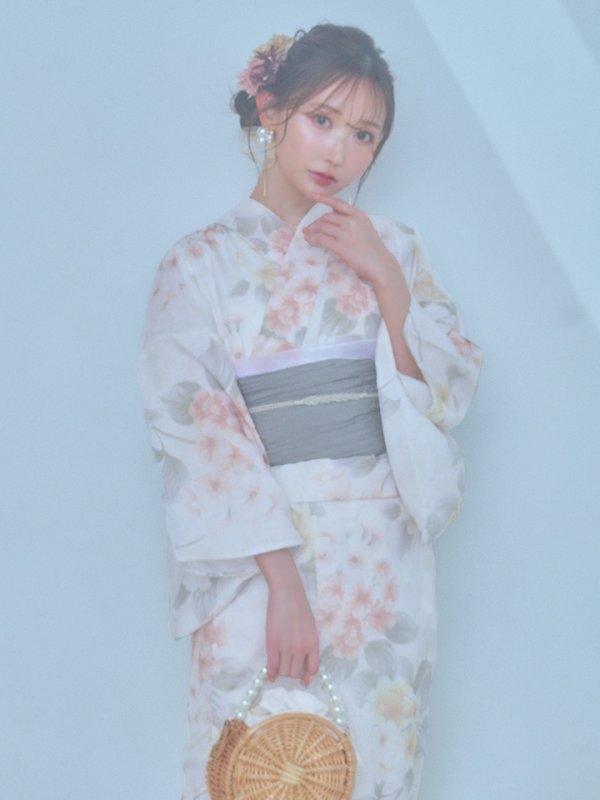 画像12: 【浴衣セール！】【即日発送】ホワイトベージュ紫陽花浴衣  【浴衣３点セット 浴衣/帯/下駄】[YMT]