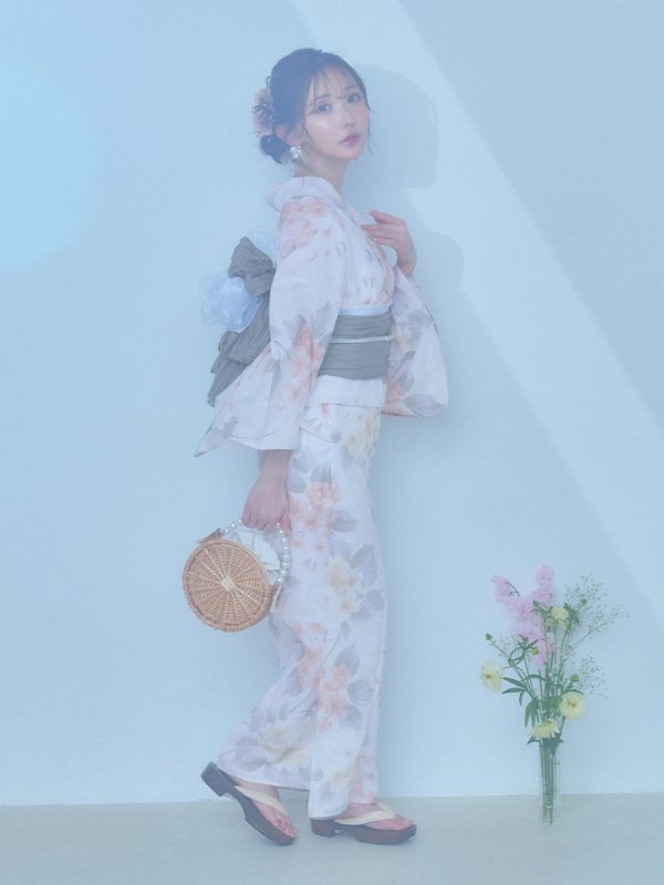 画像16: 【浴衣セール！】【即日発送】ホワイトベージュ紫陽花浴衣  【浴衣３点セット 浴衣/帯/下駄】[YMT]