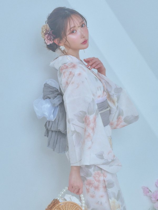 画像3: 【浴衣セール！】【即日発送】ホワイトベージュ紫陽花浴衣  【浴衣３点セット 浴衣/帯/下駄】[YMT]