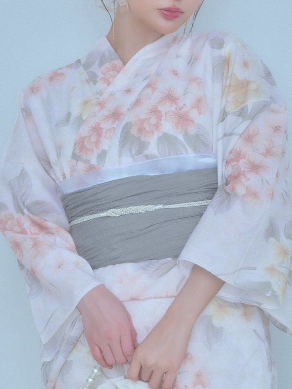 画像21: 【浴衣セール！】【即日発送】ホワイトベージュ紫陽花浴衣  【浴衣３点セット 浴衣/帯/下駄】[YMT]