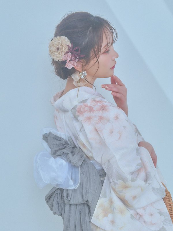 画像6: 【浴衣セール！】【即日発送】ホワイトベージュ紫陽花浴衣  【浴衣３点セット 浴衣/帯/下駄】[YMT]