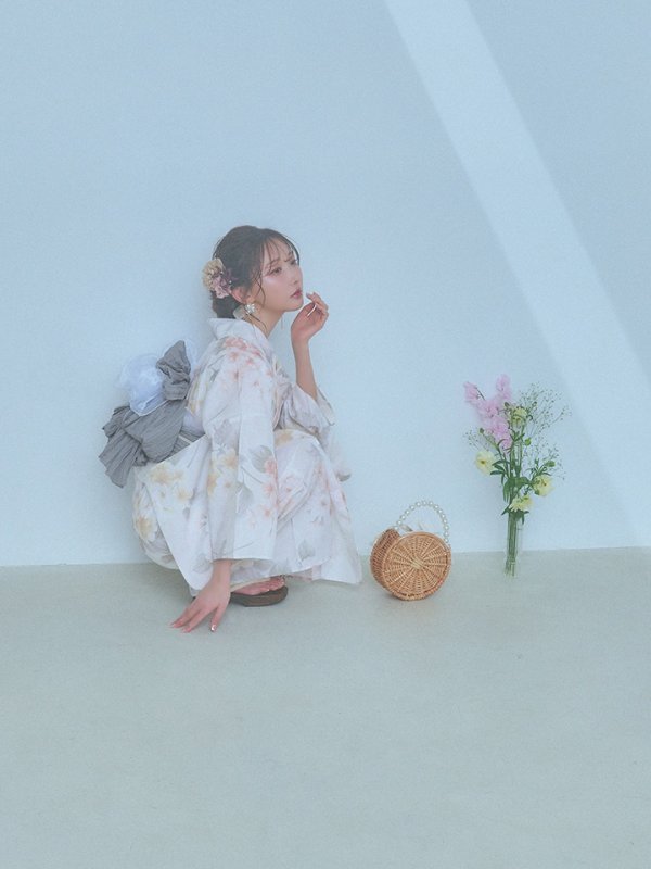 画像7: 【浴衣セール！】【即日発送】ホワイトベージュ紫陽花浴衣  【浴衣３点セット 浴衣/帯/下駄】[YMT]