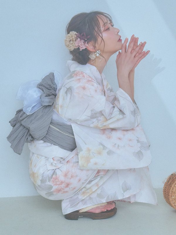 画像9: 【浴衣セール！】【即日発送】ホワイトベージュ紫陽花浴衣  【浴衣３点セット 浴衣/帯/下駄】[YMT]