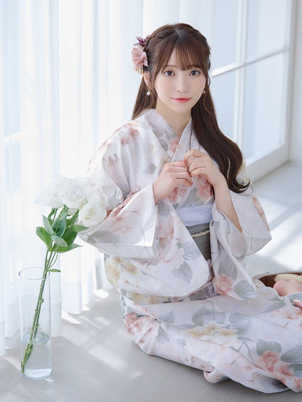 画像13: 【浴衣セール！】【即日発送】ホワイトベージュ紫陽花浴衣  【浴衣３点セット 浴衣/帯/下駄】[YMT]