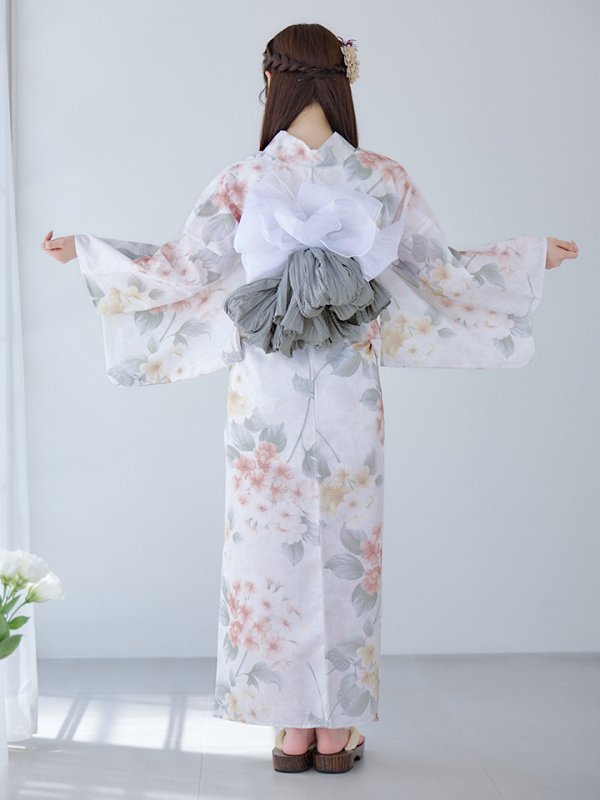 画像15: 【浴衣セール！】【即日発送】ホワイトベージュ紫陽花浴衣  【浴衣３点セット 浴衣/帯/下駄】[YMT]