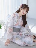 【即日発送】ホワイトベージュ紫陽花浴衣 OBI-siwa-202-ok-8-GY / HIMO-900-yn-5-IV / HEKO-800-sb-5-W / YA-1024-wk-BE / GETA-02-ok-2-IV[YMT]