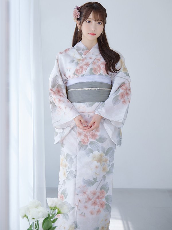 画像3: 【浴衣セール！】【即日発送】ホワイトベージュ紫陽花浴衣  【浴衣３点セット 浴衣/帯/下駄】[YMT]