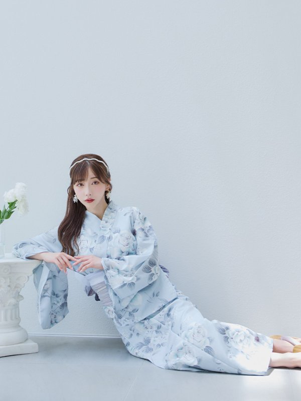 画像13: 【即日発送！】クラシカルローズブルー浴衣  【浴衣３点セット 浴衣/帯/下駄】[YMT]