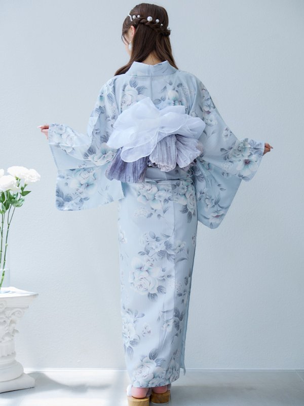 画像14: 【即日発送！】クラシカルローズブルー浴衣  【浴衣３点セット 浴衣/帯/下駄】[YMT]
