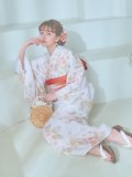 【即日発送！】クリームイエロー×オレンジ紫陽花浴衣 OBI-g-500-kj-4-OR / HIMO-900-yn-5-IV / HEKO-800-sb-5-W / YA-1027-wk-P / GETA-02-ok-2-IV [YMT]