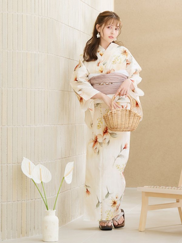 画像10: 【即日発送】アイボリーフラワー浴衣  【浴衣３点セット 浴衣/帯/下駄】[YMT]