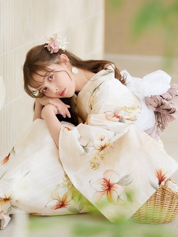 画像17: 【即日発送】アイボリーフラワー浴衣  【浴衣３点セット 浴衣/帯/下駄】[YMT]