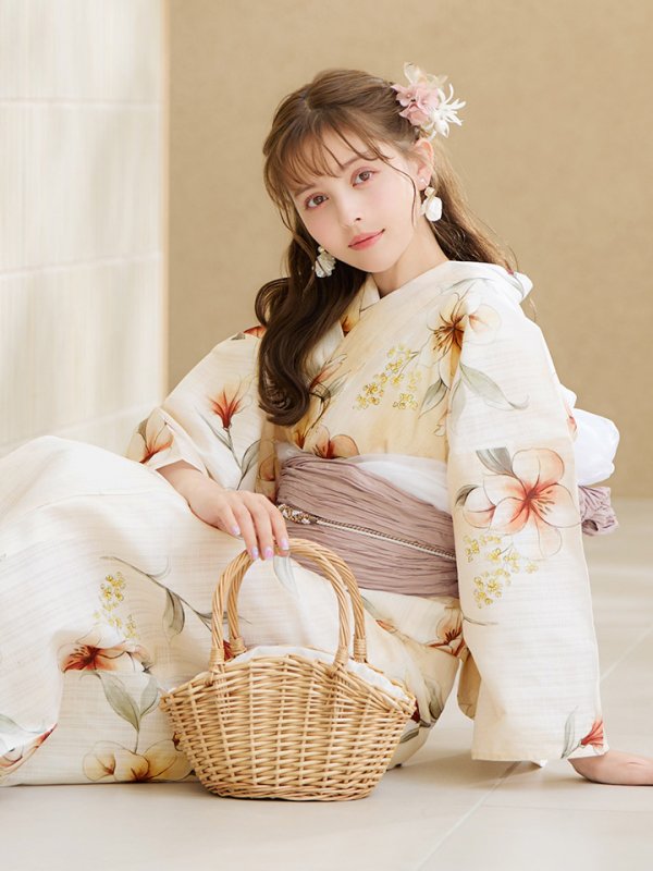 画像18: 【即日発送】アイボリーフラワー浴衣  【浴衣３点セット 浴衣/帯/下駄】[YMT]