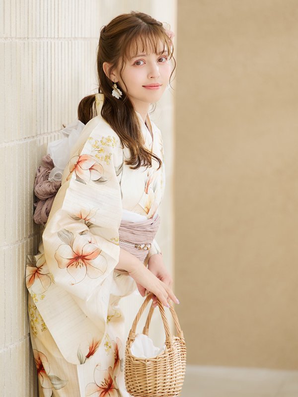 画像6: 【即日発送】アイボリーフラワー浴衣  【浴衣３点セット 浴衣/帯/下駄】[YMT]