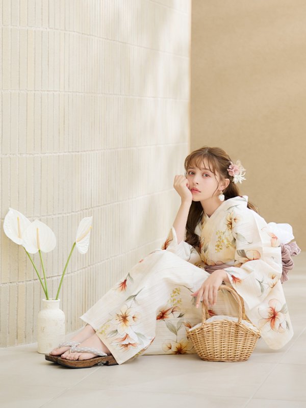 画像7: 【即日発送】アイボリーフラワー浴衣  【浴衣３点セット 浴衣/帯/下駄】[YMT]