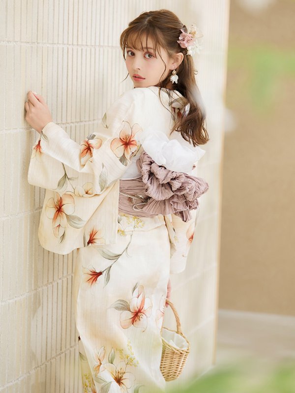 画像9: 【即日発送】アイボリーフラワー浴衣  【浴衣３点セット 浴衣/帯/下駄】[YMT]