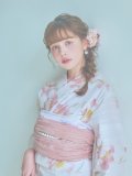【即日発送】水彩ピンクフラワー浴衣 OBI-siwa-200-kj-8-P / HIMO-907-wk-W / HEKO-800-sb-5-W / YA-1024-wk-P / GETA-02-ok-5-P[YMT]