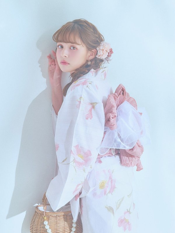 画像10: 【即日発送】水彩ピンクフラワー浴衣  【浴衣３点セット 浴衣/帯/下駄】[YMT]