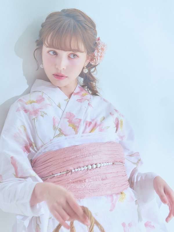 画像11: 【即日発送】水彩ピンクフラワー浴衣  【浴衣３点セット 浴衣/帯/下駄】[YMT]