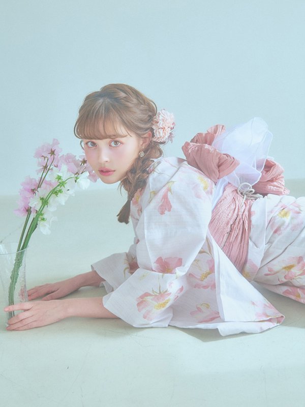 画像18: 【即日発送】水彩ピンクフラワー浴衣  【浴衣３点セット 浴衣/帯/下駄】[YMT]