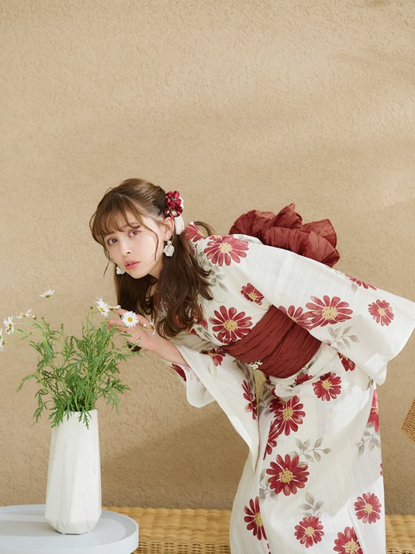 画像18: レッドフラワーモダン浴衣  【浴衣３点セット 浴衣/帯/下駄】[OF04]【予約 / 5月下旬発送予定】