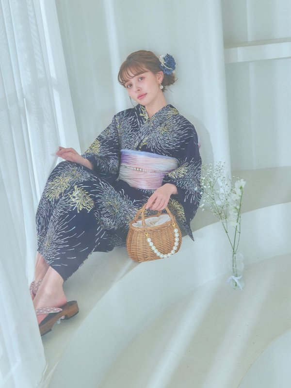 画像10: 【即日発送！】夜空×花火キラキラ浴衣  【浴衣３点セット 浴衣/帯/下駄】[OF04]