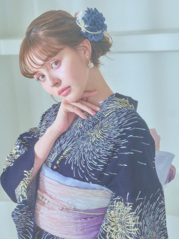 画像11: 【即日発送！】夜空×花火キラキラ浴衣  【浴衣３点セット 浴衣/帯/下駄】[OF04]