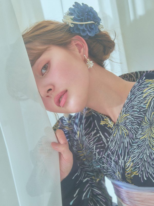 画像15: 【即日発送！】夜空×花火キラキラ浴衣  【浴衣３点セット 浴衣/帯/下駄】[OF04]