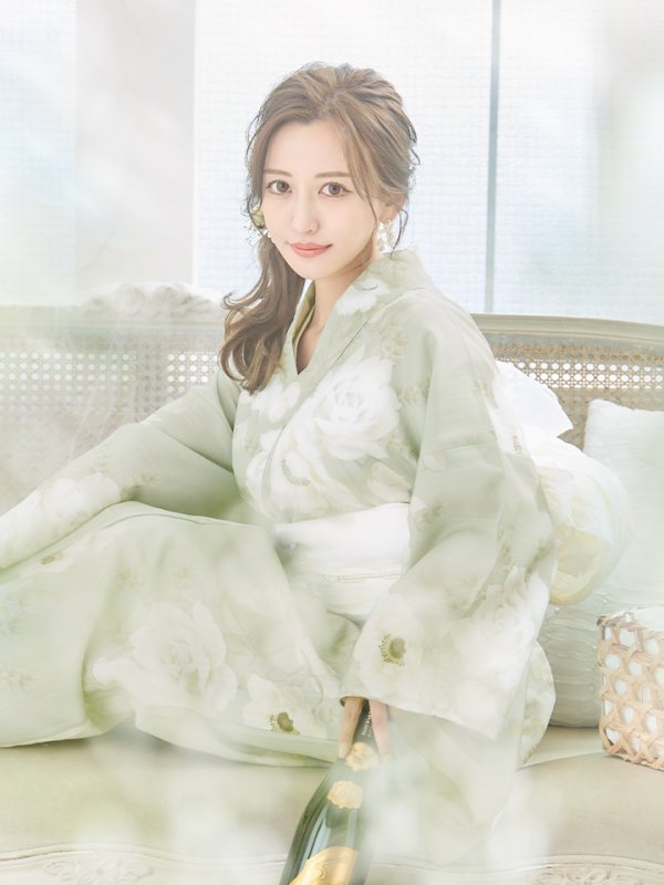 画像15: 【即日発送】くすみグリーン×ホワイトフラワー浴衣  【浴衣３点セット 浴衣/帯/下駄】[YMT]