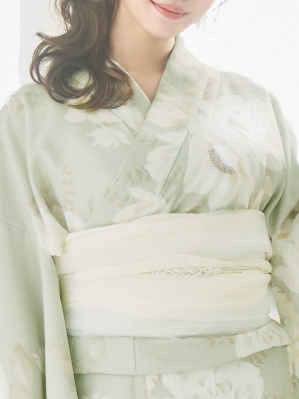 画像25: 【即日発送】くすみグリーン×ホワイトフラワー浴衣  【浴衣３点セット 浴衣/帯/下駄】[YMT]