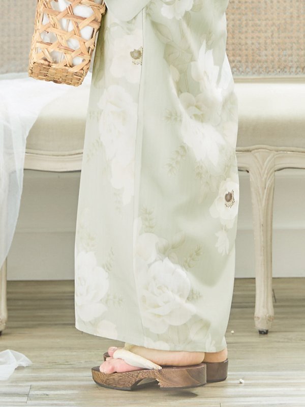 画像26: 【即日発送】くすみグリーン×ホワイトフラワー浴衣  【浴衣３点セット 浴衣/帯/下駄】[YMT]