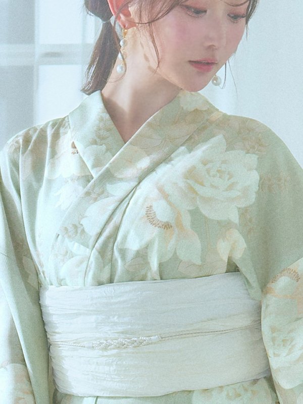 画像19: 【即日発送】くすみグリーン×ホワイトフラワー浴衣  【浴衣３点セット 浴衣/帯/下駄】[YMT]