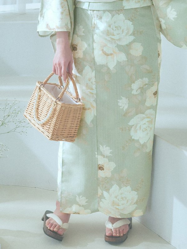 画像20: 【即日発送】くすみグリーン×ホワイトフラワー浴衣  【浴衣３点セット 浴衣/帯/下駄】[YMT]