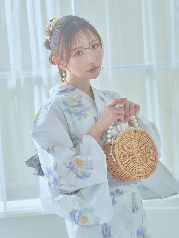 画像10: 【浴衣セール！】【即日発送！】ホワイト×アイシーフラワー浴衣  【浴衣３点セット 浴衣/帯/下駄】[YMT]