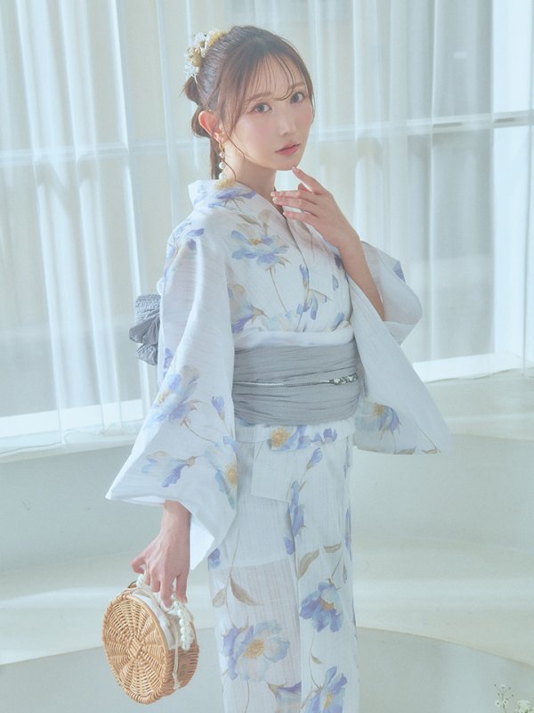 画像11: 【浴衣セール！】【即日発送！】ホワイト×アイシーフラワー浴衣  【浴衣３点セット 浴衣/帯/下駄】[YMT]