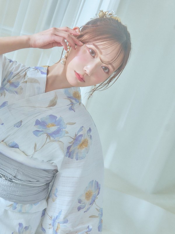画像12: 【浴衣セール！】【即日発送！】ホワイト×アイシーフラワー浴衣  【浴衣３点セット 浴衣/帯/下駄】[YMT]