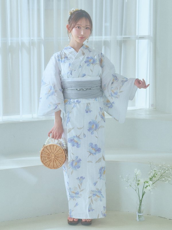画像13: 【浴衣セール！】【即日発送！】ホワイト×アイシーフラワー浴衣  【浴衣３点セット 浴衣/帯/下駄】[YMT]